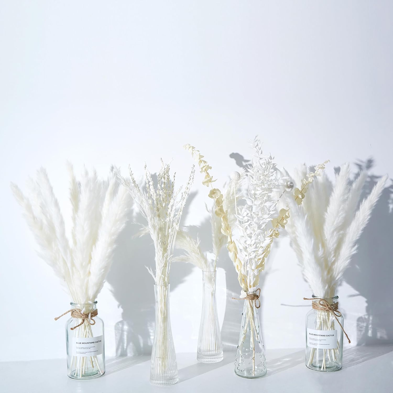 Dried & Preserved Flora - White Pampas Grass Decor for Table Room Centerpiece Table Decorations Nature Dried Pampas Flower Decor for Wedding Arrangement for Boho Home Pampas Bouquet, White