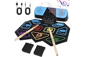 Lychee Electronic Drum Set 9 Pads MIDI Electric Drums Kit Rechargeable Digital Portable Roll-Up Drum Practice Pad for Kids Be