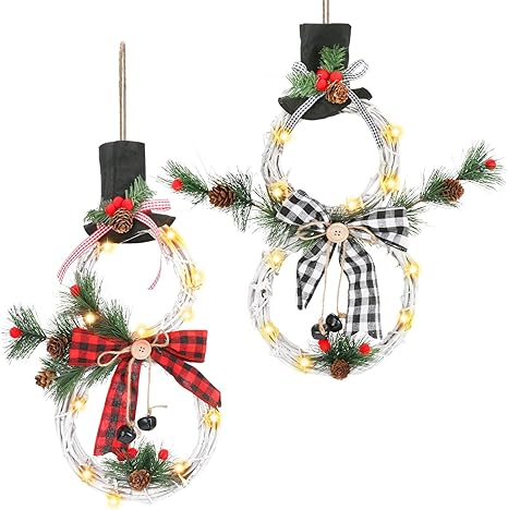 Amazon Com Christmas Wreath 2 Pack Bicyclestore Led Light Front Door Wreaths With Pine Cones Bells Battery Operated Hanging Wall Decor Xmas Party Garland Ornament For Wall Window Decorations 15 7x8 3inch Kitchen Dining Battery Pack For Christmas Wreath