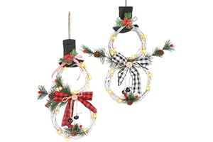 BICYCLESTORE Lighted Christmas Wreath, 2 Pack LED Light Front Door Wreaths with Pine Cones Bells Battery Operated Hanging Wall Decor Xmas Party Garland Ornament for Wall Window Decorations(16x8Inch)