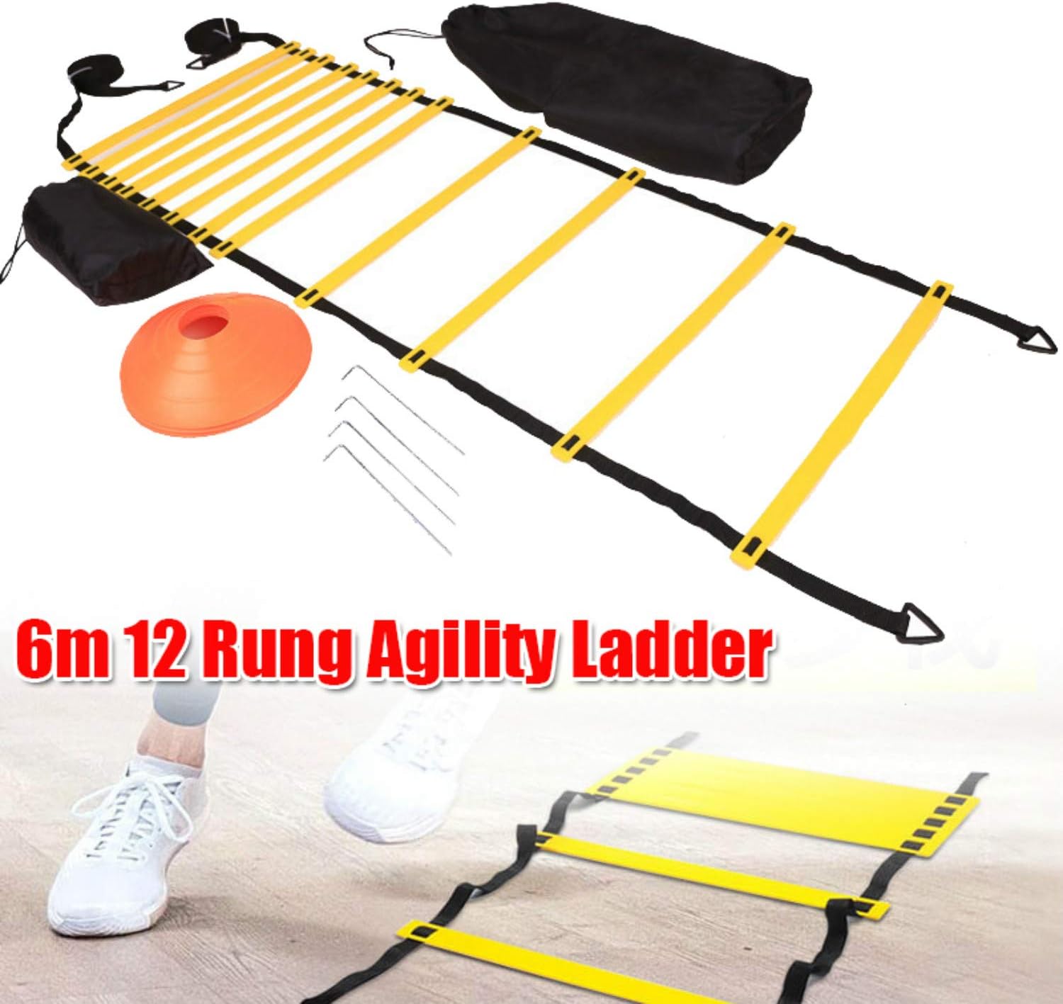 Ajfashion 6M Agility Ladder 12Rung Speed Ladder with Speed Parachute 5