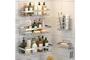 Shower Caddy: 5Pack Shower Organizer with Soap Holder & Built-In Hooks - Rustproof Metal Shower Shelves,Adhesive Large-Capaci