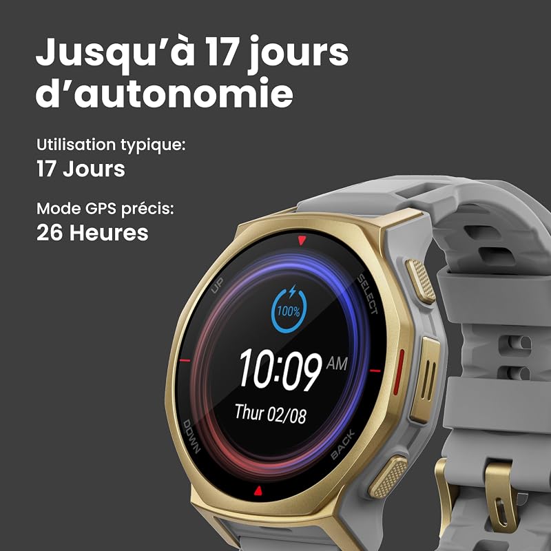 T-Rex 3 Pro Montre Connectée Outdoor 44mm – Écran AMOLED Saphir, Flashlight, Lunette Titane, GPS, Cartes Hors Ligne, 17 Jours Autonomie, 180+ Modes Sport, Smartwatch pour Android iPhone