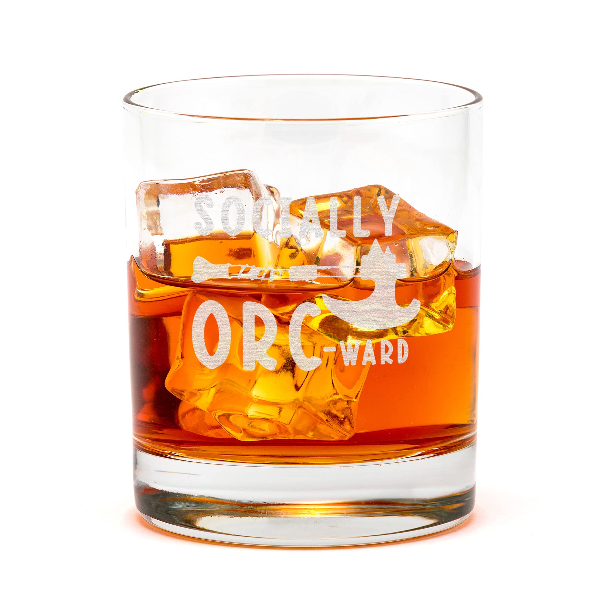 Engraved Socially Orc-Ward Whiskey Glass Tumbler for DND Lovers - Funny Dungeons and Dragons Gift for Men Women