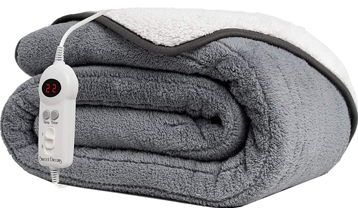 Sweet Dreams Heated Throw Electric Fleece Over Blanket Sofa Bed 200 X 130cm - 9 Heat & 9 Timer Settings, Auto Shut Off, Reversible Design, Digital Control, Machine Washable (Dark/Light Grey)