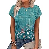 WEESO Womens Summer Tops Trendy 2026 Cap Sleeve T Shirts Crew Neck Pleated Front Beach Vacation Clothes Fashion