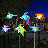 EiGreen 6 Pack Solar Garden Stake Lights Outdoor, Yard Figurine Stake Light, Flower Hummingbird Dragonfly Butterfly for Patio Yard Pathway Decoration (Garden)