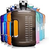 SLUXKE Gallon Big Water Bottle with Handle, 128oz Leakproof BPA Free Fitness Sports Water Bottle with Motivational Time Marker & Wide Mouth Ensure You Drink More Water