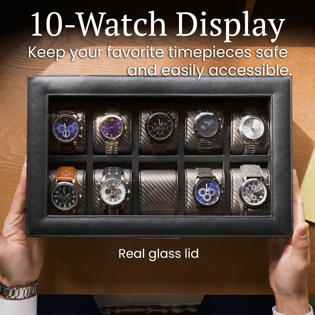 HOUNDSBAY Mariner Mens Watch Box Storage Case Holder, Watch Box for Large Watches, PU Leather Watch Box Organizer for Men, Watch Case for Large Watches, Wrist Watch Display Case, Watch Case Box Men