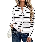 Elesomo Womens Striped Cardigan Business Casual Crew Neck Button Front Cardigans Sweater