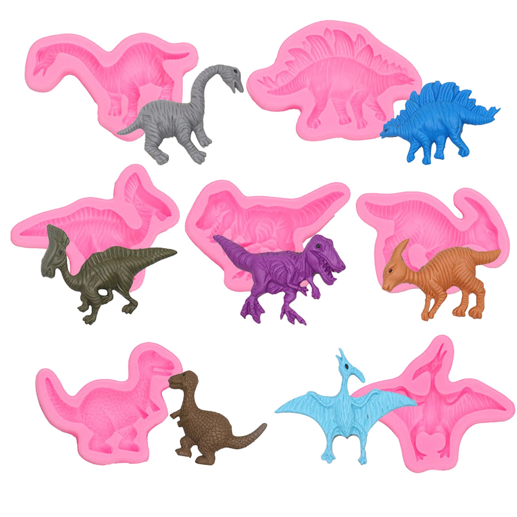 Photo 1 of Woohome 7 Pack Dinosaur Fondant Silicone Molds Dinosaur Cake Fondant Molds Silicone for Fondant for Cake Topper Decoration Chocolate Candy