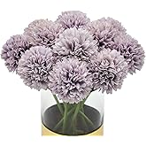 Blooming Paradise 10Pcs Artificial Fake Flower Plants Silk Chrysanthemum Ball Hydrangea Arrangements Wedding Bouquets Decor Home Kitchen Garden Party Table Floral Centerpieces DIY (Grey Purple)