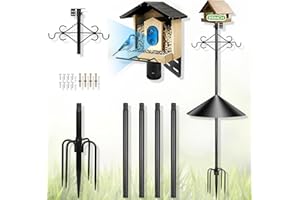 Gbekery 89 inch Double Hooks Heavy Duty Bird Feeder Pole with Squirrel Baffle for Outdoors,5-Prong Base Adjustable Bird House Pole for Smart Camera Birdfeeder,Bluebird House
