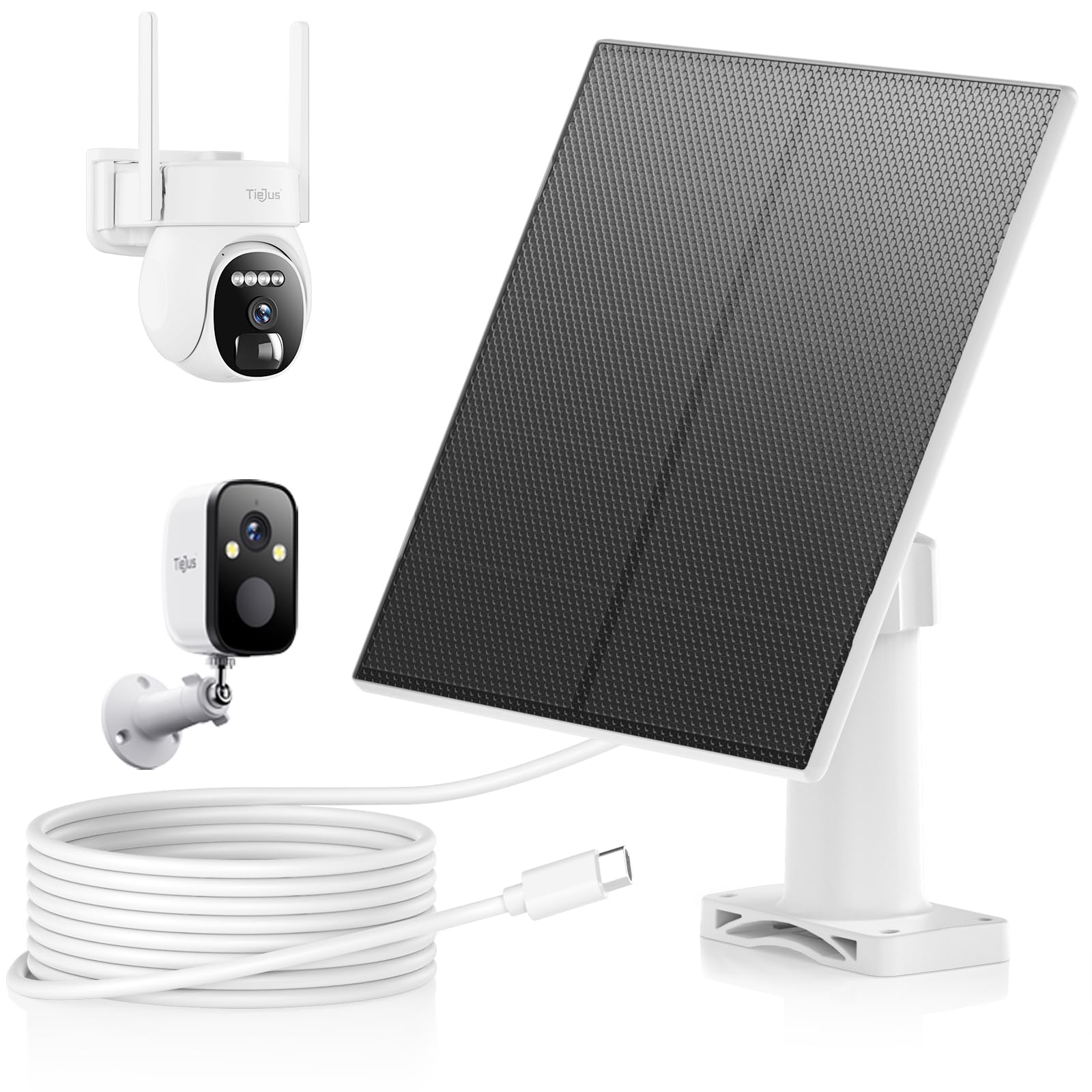 Photo 1 of TIEJUS 5W Solar Panel for Security Camera Wireless Outdoor - Compatible with ZUMIMALL& TIEJUS Solar Security Cameras X2//F5/MW3/W3K/PG1/PW1 or Other Solar Outdoor Camera, 10 ft Type C Cable
