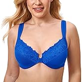 DELIMIRA Women's Front Closure Bras Plus Size Full Coverage Underwire Unlined Supportive Lace Bra