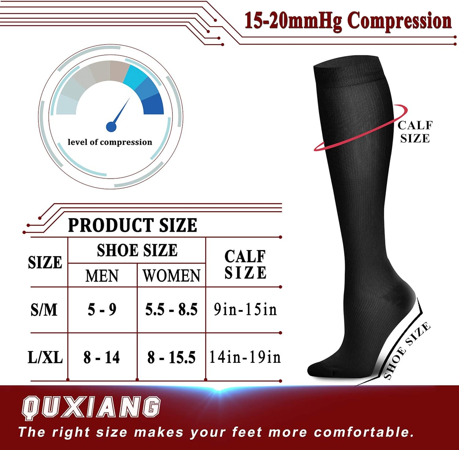 QUXIANG Compression Socks for Men and Women, Circulation (6 Pairs) - Best for Running Athletic Cycling 15-20 mmHg: Clothing