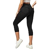IUGA Jeggings for Women Pull On Capri Jeans Stretchy Jean Capris High Waisted Denim Capri Leggings Casual Pants with Pockets