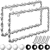 MorningRo 2 Pcs Universal License Plate Frame Plastic Barbed Wire Coconut Design Frame Compatible with Standard License Plate for USA 2 Holes with Screws for Women Men(Silver)