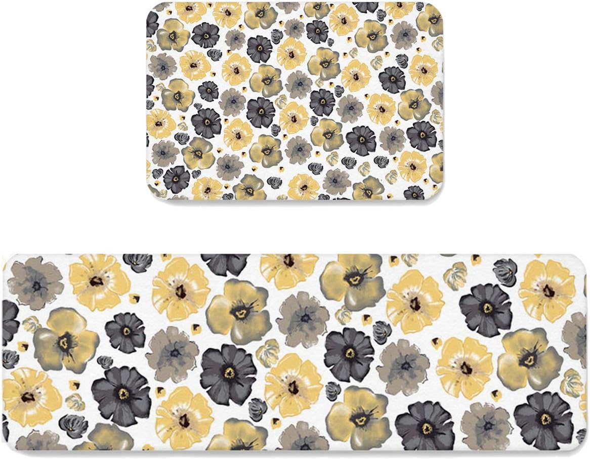 Flower Floral Pattern Kitchen Mats Cushioned Anti Fatigue 2