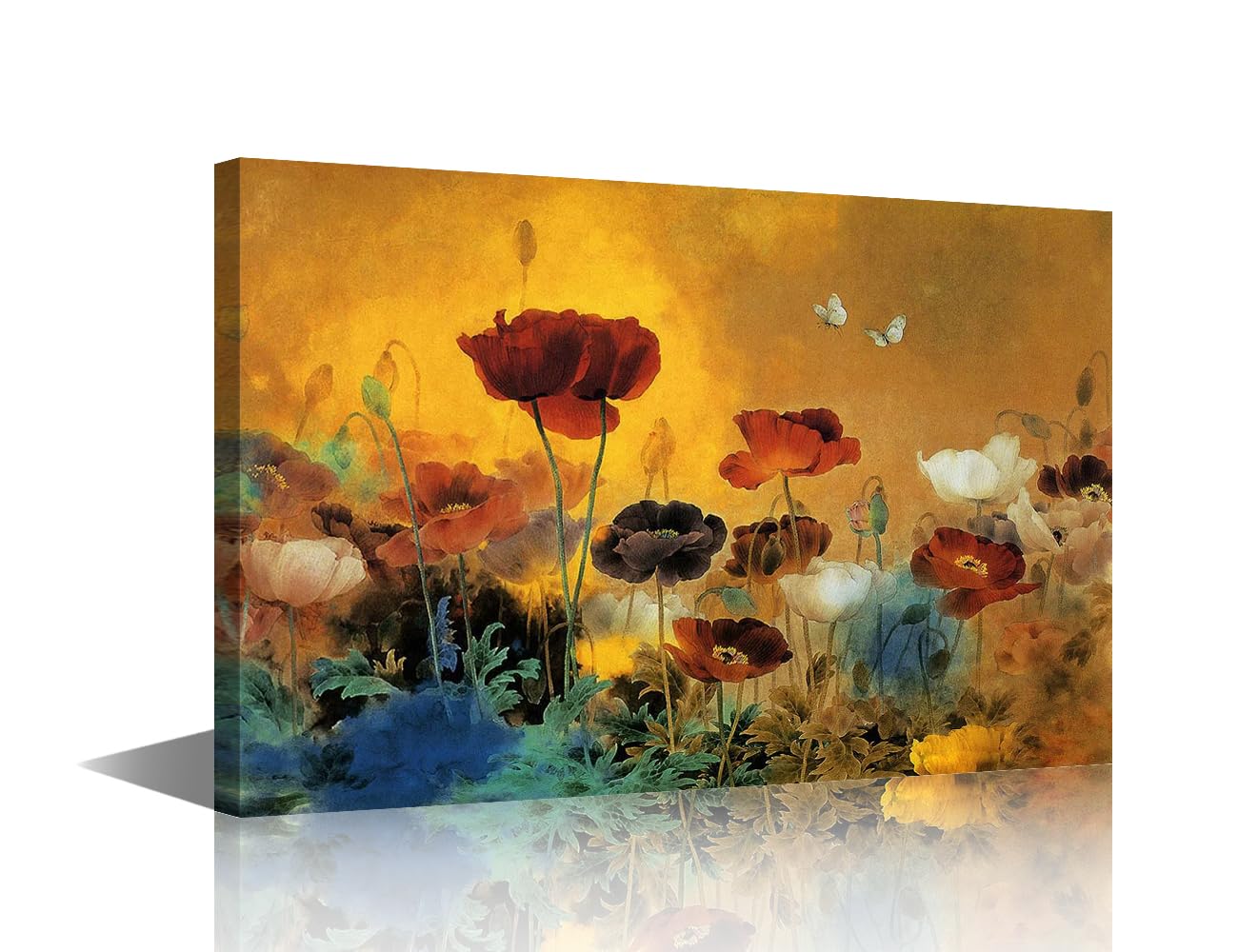 TISHIRON Canvas Wall Art Flowers Petals Oil Painting Prints Vintage Poppy Painting Flower Wall Art Artwork for Bathroom Bedroom Living Room Home Decoration Framed Ready to Hang 12x18 in — image 1