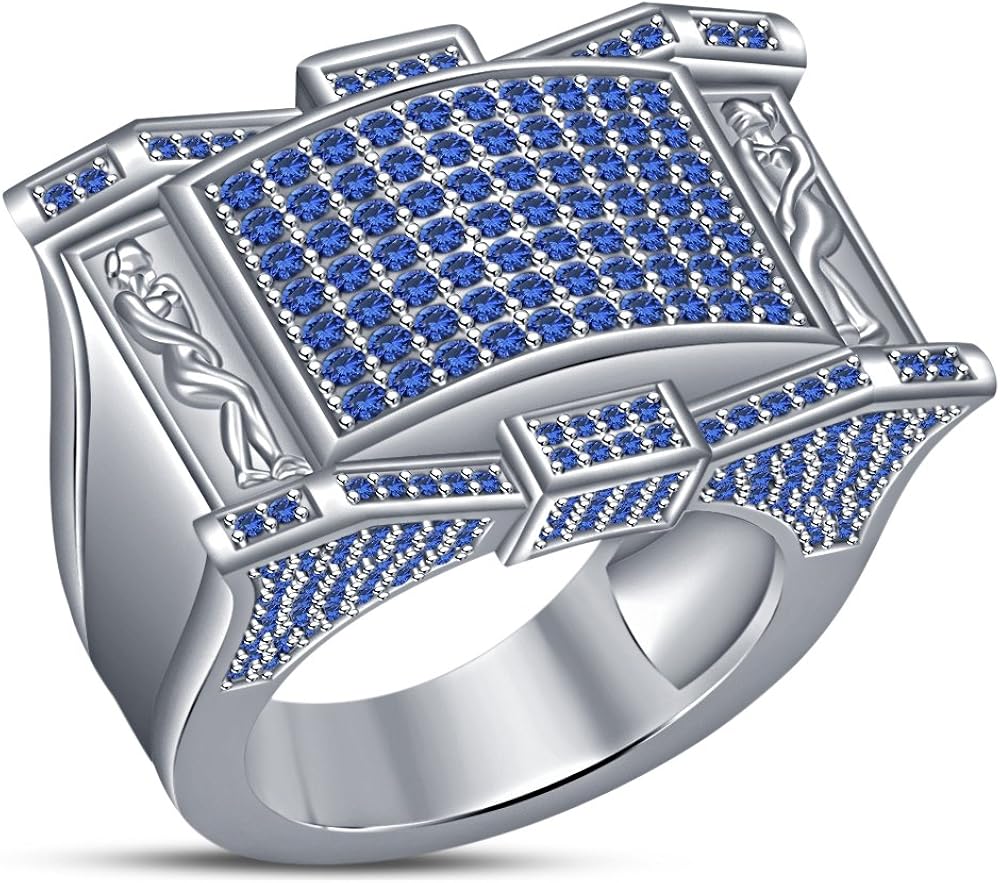 TVSJEWELS Men's Kamasutra Wedding Ring Round Cut Blue Sapphire 925 Sterling Silver (11.25