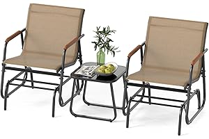 Tangkula 3 Piece Patio Bistro Glider Set, 2 Rocking Chairs w/Tempered Glass Side Table, Patio Furniture Set w/Smooth Rocking Motion, Outdoor Glider Chair Set for Porch, Yard, Balcony