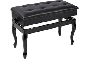 AKVOMBI Adjustable Duet Piano Bench with Storage, Curved Legs Piano Stool Bench, Keyboard Duet Benches, Padded Cushion Seat, Solid Sturdy Wooden Legs, Black 14" D x 31.5" W x 19-23" H
