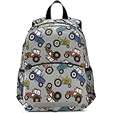 Glaphy Tractors Car Kids Backpack for Boys Girls, Children Bag Preschool Bookbag with Chest Strap for Daycare Kindergarten Travel