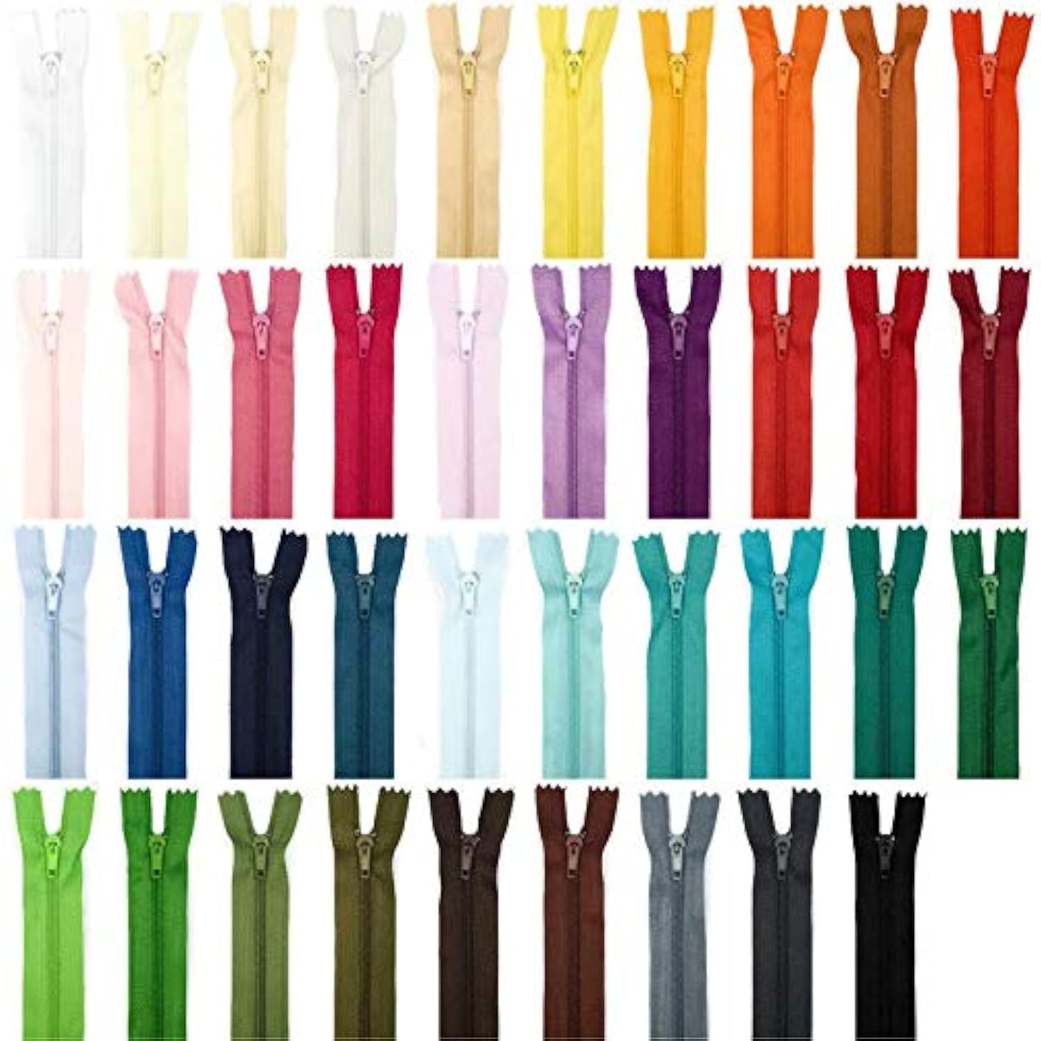39 Zip Fasteners in Assorted Colours 40 cm