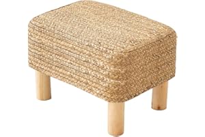 ALeesing Ottoman Foot Stool Rectangular Footrest Natural Seagrass Footstool with Wooden Legs Hand Weave Multifunctional Modern Dressing Stool, Sofa Side Table for Bedroom for Living Room (Nature)