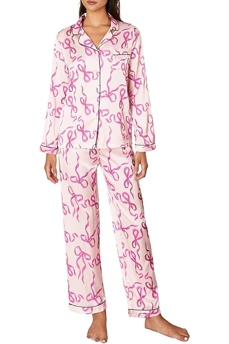 Pink Set Jesyriik Women's Pajama Set Pink Cow Tie Dye Long Sleeve