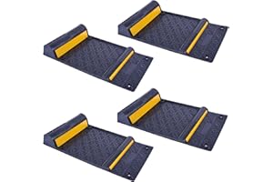 OrangeStar 4 Pack Parking Guide Mat, 21” Heavy Duty PU Wheel Stopper w/Reflective Stripe for Garage Vehicles, Indoor/Outdoor Use, Black