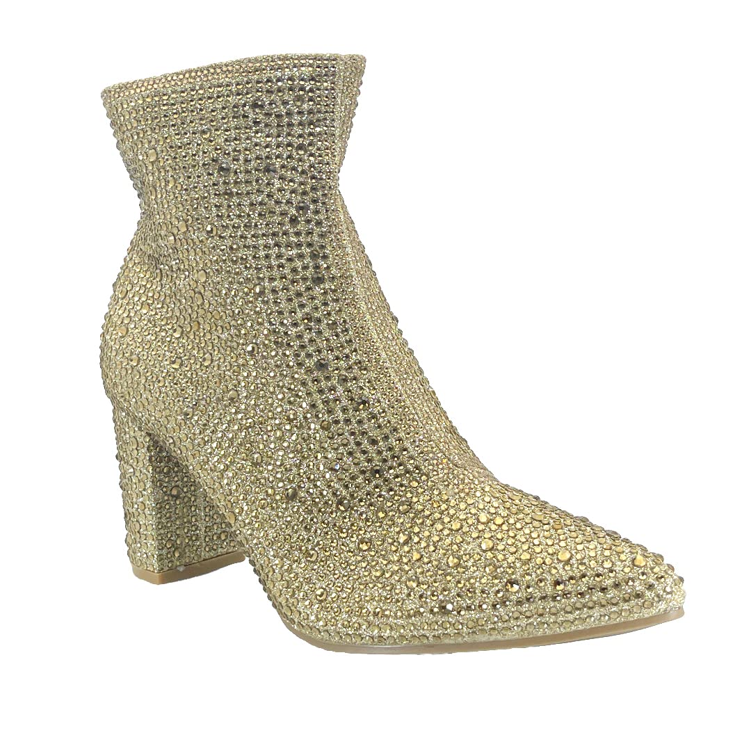Photo 1 of *USED*
ABSOLEX Women Pointed Toe Rhinestone Block Medium Heel Ankle Booties, Gold, 10