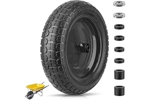 TICONN 4.80/4.00-8 Tire, 14.5" Flat Free Wheelbarrow Tire and Wheel, Solid Replacement Tires with 3" Centered Hub, 5/8" 3/4" Bearings, Universal Fit 4.80/4.00-8, 3.50/3.00-8, 4.00-6 (Black)