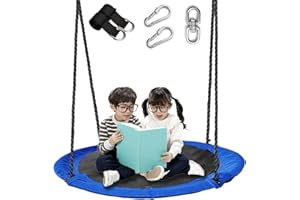 YOROVENT 43 inch Saucer Tree Swing for Kids,Flying Round Swing Heavy Duty, Waterproof and All-Weather Resistant Textilene,Swivel,Adjustable Strong Ropes,Easy to Install,Outdoor Playground Backyard
