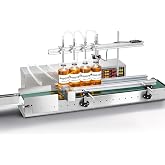 Moonshan 4-Nozzle Automatic Liquid Filling Machine Line 1-30 Ounce Bottle Filling Machine Bottle Filler with 35 Inch Belt Conveyor Desktop Version for Juice Wine Detergent