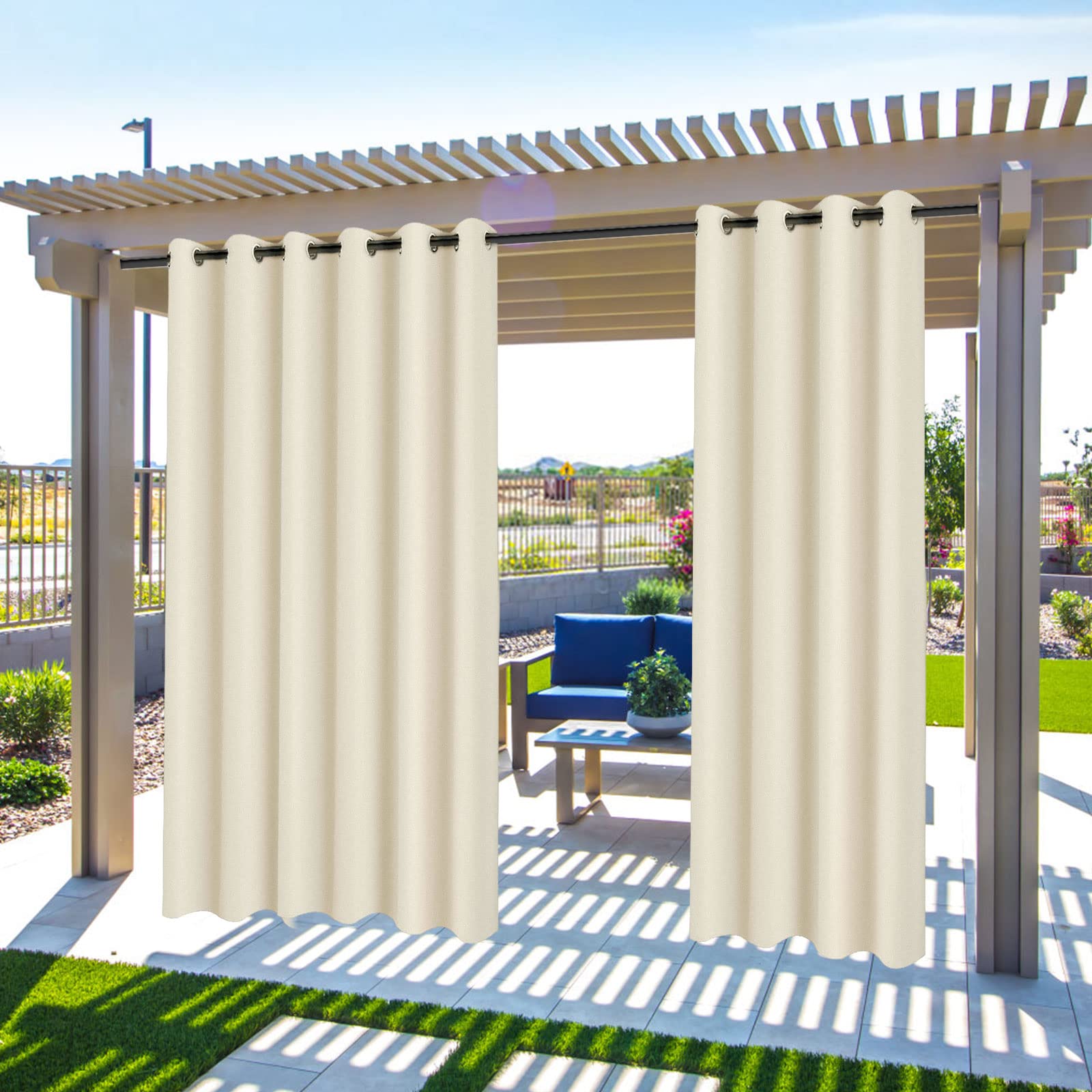 Gazebo Patio Outdoor Curtains Waterproof - Garden Blackout Thermal Insulated Sun Shades Eyelet Privacy Curtain for Outside Pergola Porch Pool, Indoor Window Blinds for Living Room Bedroom Balcony