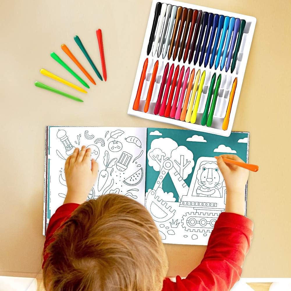Mibor Crayons Set with Kids Coloring Book - 36 Washable Crayons with 80 Pages Coloring Book, Kids Art Paint Sets, Crayon Painting Supplies for Kids Students Toddlers Beginners Drawing Party Favors: Toys & Games