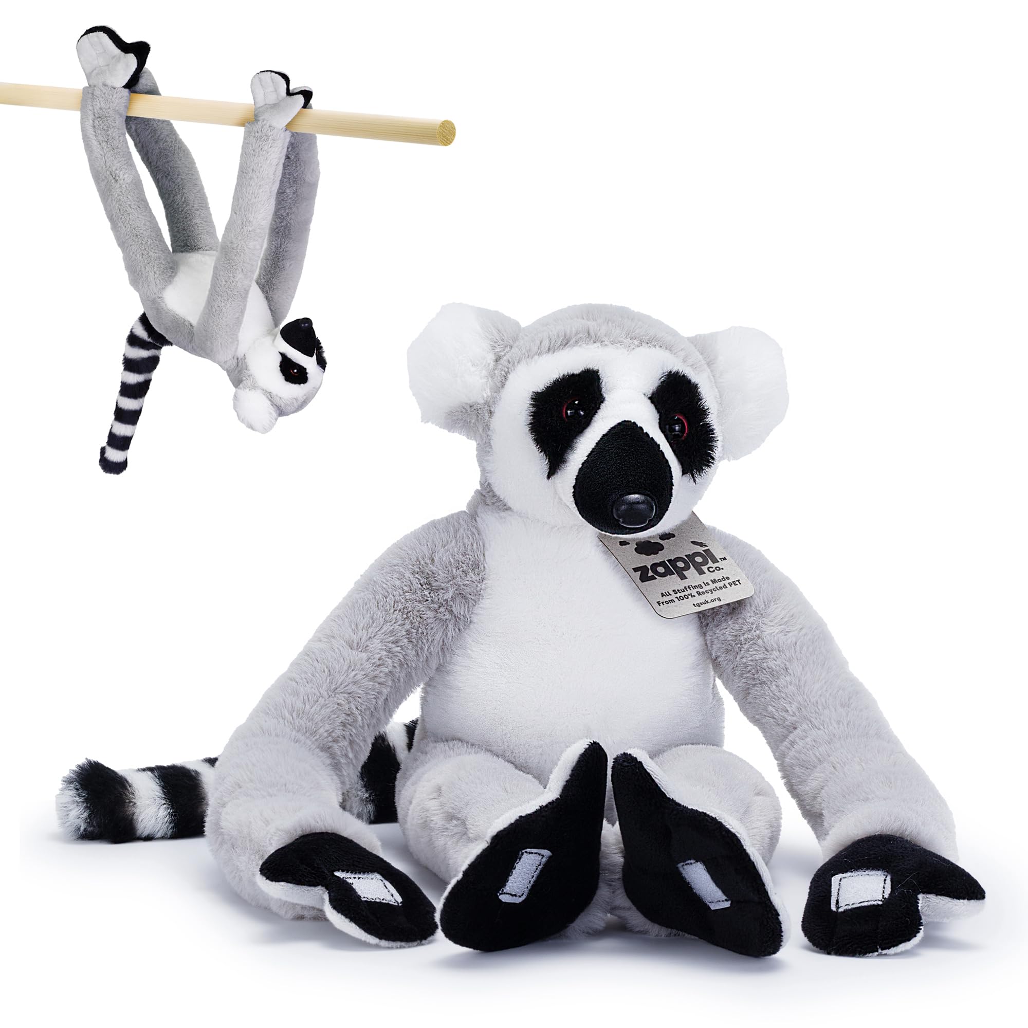 Zappi Co Plush Hanging Ring-Tailed Lemur Monkey with Velcro on Paws and Feet - Soft Plush Toy, Madagascar Lemur - For Kids Boys Girls Cuddly Plush Toy - Perfect Cuddly Gift for Kid - 46 cm Long