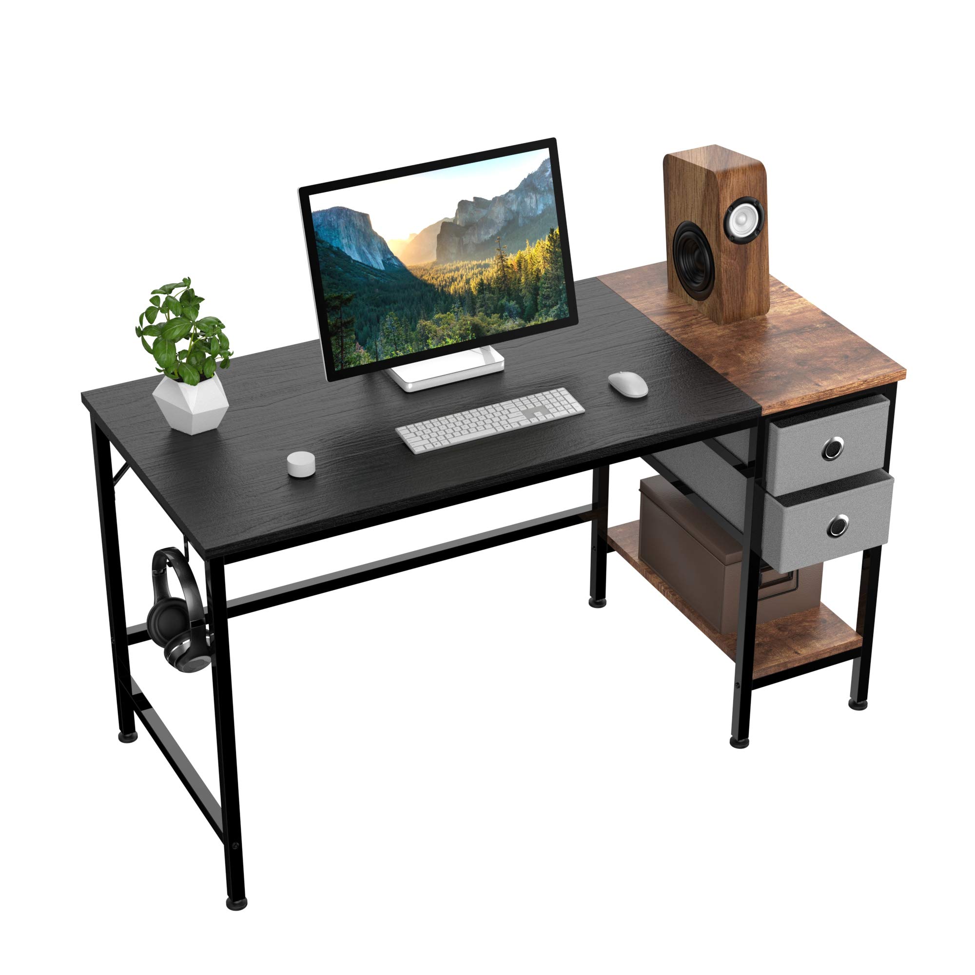 HOMIDEC 120 cm Computer Desk with 2 Drawers, Office Work Writing Desk with Headphone Hook for Student and Worker, Laptop Table with shelves, Modern Style Desks for Bedroom, Home, Office(120x50x75cm)