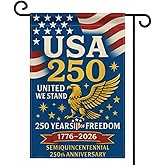 USA 250th Anniversary Garden Flag 12x18 Inch, America 250 Years 1776–2026 Semiquincentennial Banner, Patriotic Eagle Double-Sided Outdoor Yard Décor, Waterproof Freedom Flag for Lawn & Garden