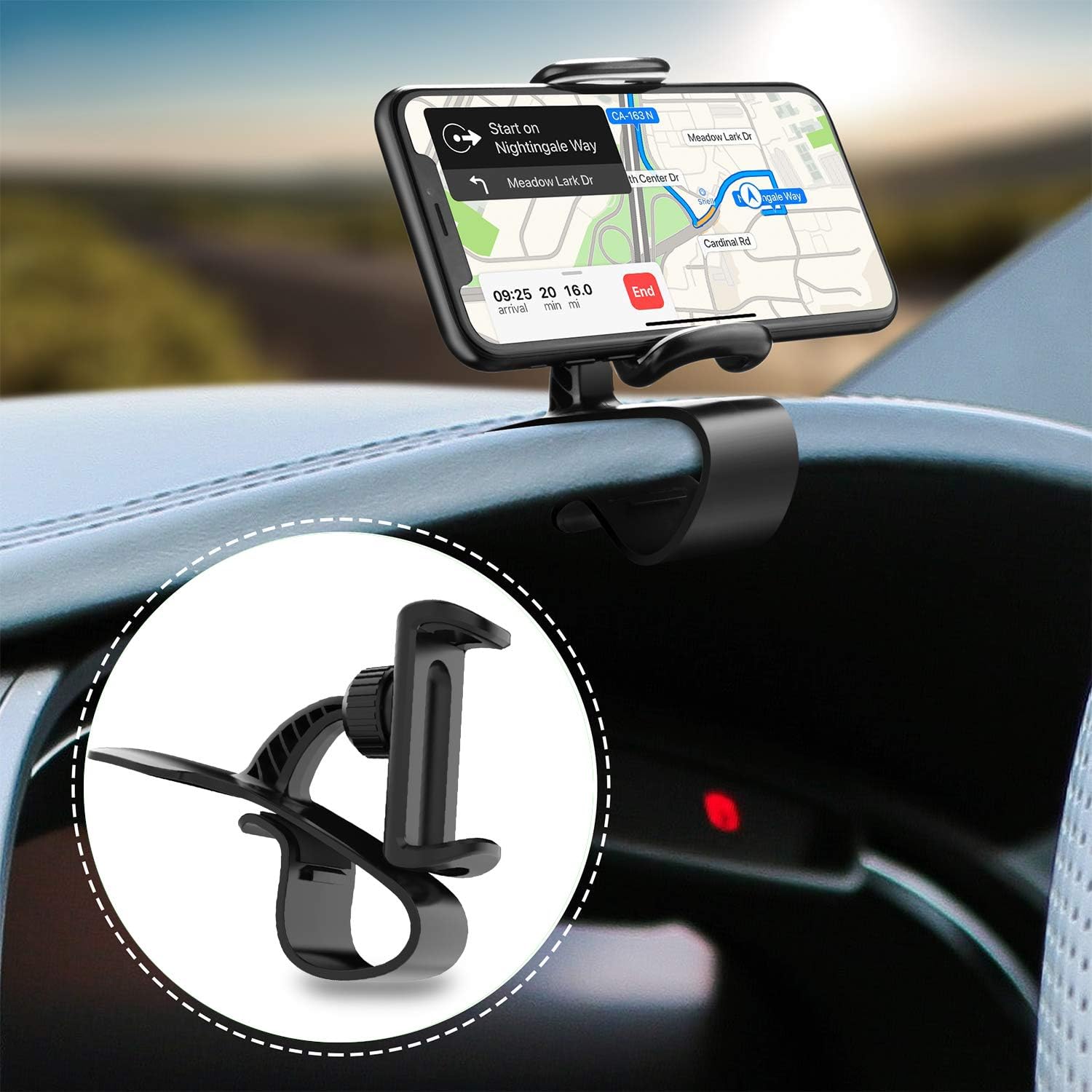 Tempo Car Dashboard Phone Holder, Universal Car Phone Mount HUD Design Non-Slip Clip Car Cradle Compatible for iPhone XR, Xs Max, Huawei P30 Pro, P20 Pro, Mate 20, Samsung Galaxy S10, S9, etc