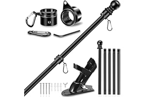 REERON Upgraded Flag Pole Kit w/ 2-Position Bracket Holder & w/Spinning Rings - 5FT to 6Ft 1" Metal Flagpole Kit for 3x5 & 4x6 American Flag - Yard House Wall Mount Flag Pole for Residential (6 FT, Black)