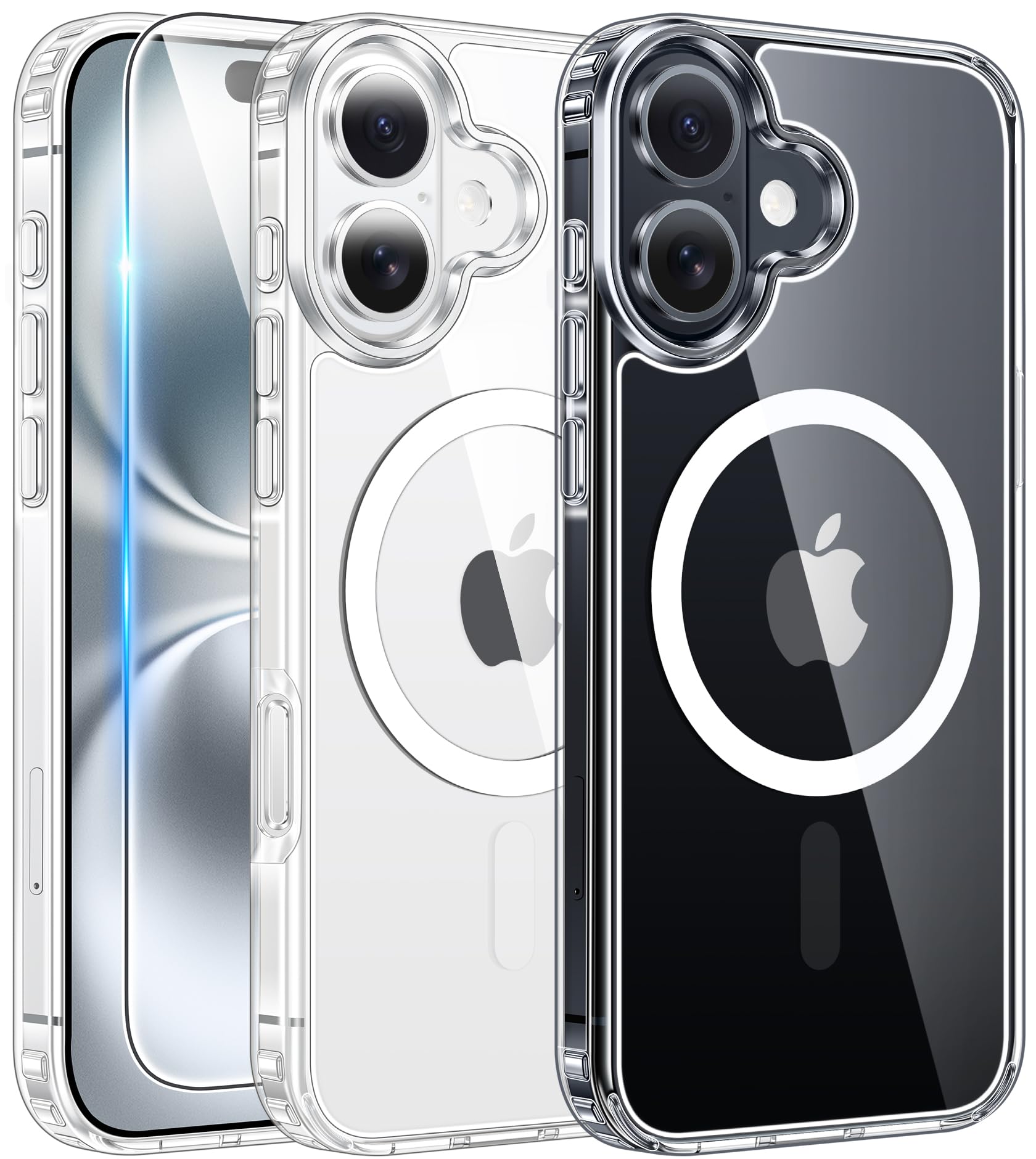 FNTCASE for iPhone 16 Case: Clear Magnetic Military Grade Drop Protection Anti Yellowing Slim Case - Rugged Shockproof Protective Transparent Cell Phone Cover(Clear)