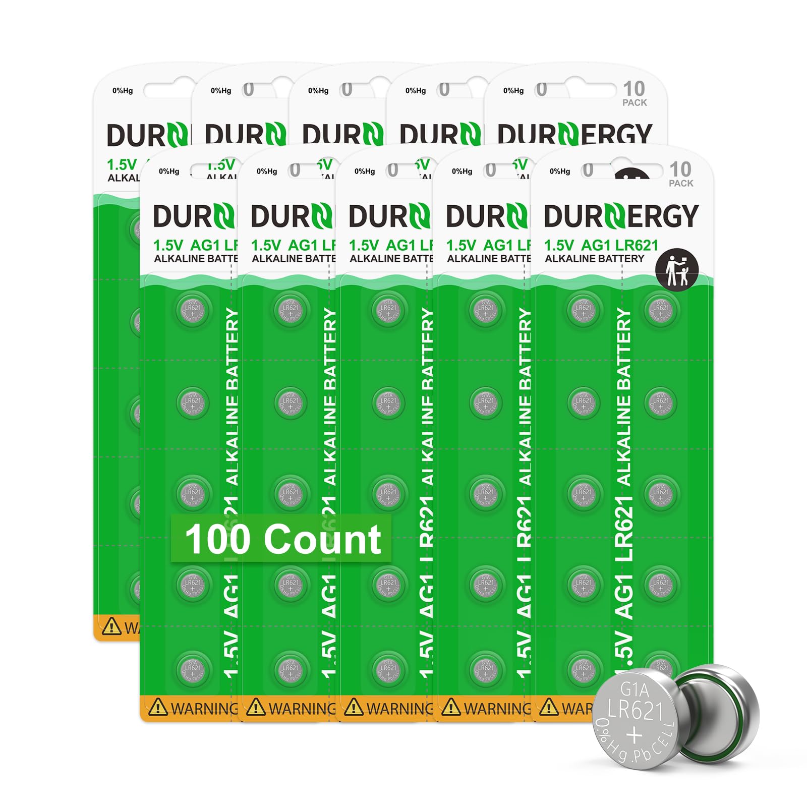 Photo 1 of ****MISSING 1 PACK****DURNERGY SR621SW Watch Battery 100 Pcs, AG1 Battery Watch Batteries 364 363, Alkaline Coin Button Cell Battery, LR621 Green Battery