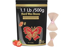 AUPERWEL Hard Wax Beads for Hair Removal - 1.1lb/17.05oz Waxing Beads for Coarse Hair, Sensitive Skin, Brazilian Bikini,Underarms,Face,Body - Wax Beans Bulk with 20 Wax Sticks At Home Waxing Kit(Strawberry)
