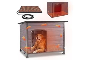 GUTINNEEN Large Heated Dog House Outdoor Insulated Dog House Indestructible Weatherproof Dog Kennel with Thermostat-Controlled Heating Pad, Thermal Liner, Chew-Proof Metal Frame for Large Dog Breeds