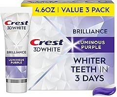Crest 3D White Brilliance Luminous Purple Teeth Whitening Toothpaste, 4.6 oz Pack of 3, Anticavity Fluoride Toothpaste, Fight