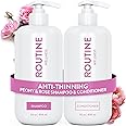 Routine Wellness Anti-Thinning Shampoo and Conditioner Set for Thinning Hair - Biotin DHT Blocker Women & Men - Color Safe Shampoo for Hair Loss & Healthier Hair - Peony & Rose (Pack of 2)