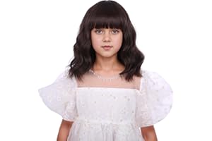 DUDUWIG Dark Brown Wig for Kids Girls Short Chocolate Brown Wavy Curly Wig Brown Wigs with Air Bangs for Children Heat Resistant Synthetic Wigs with Cap